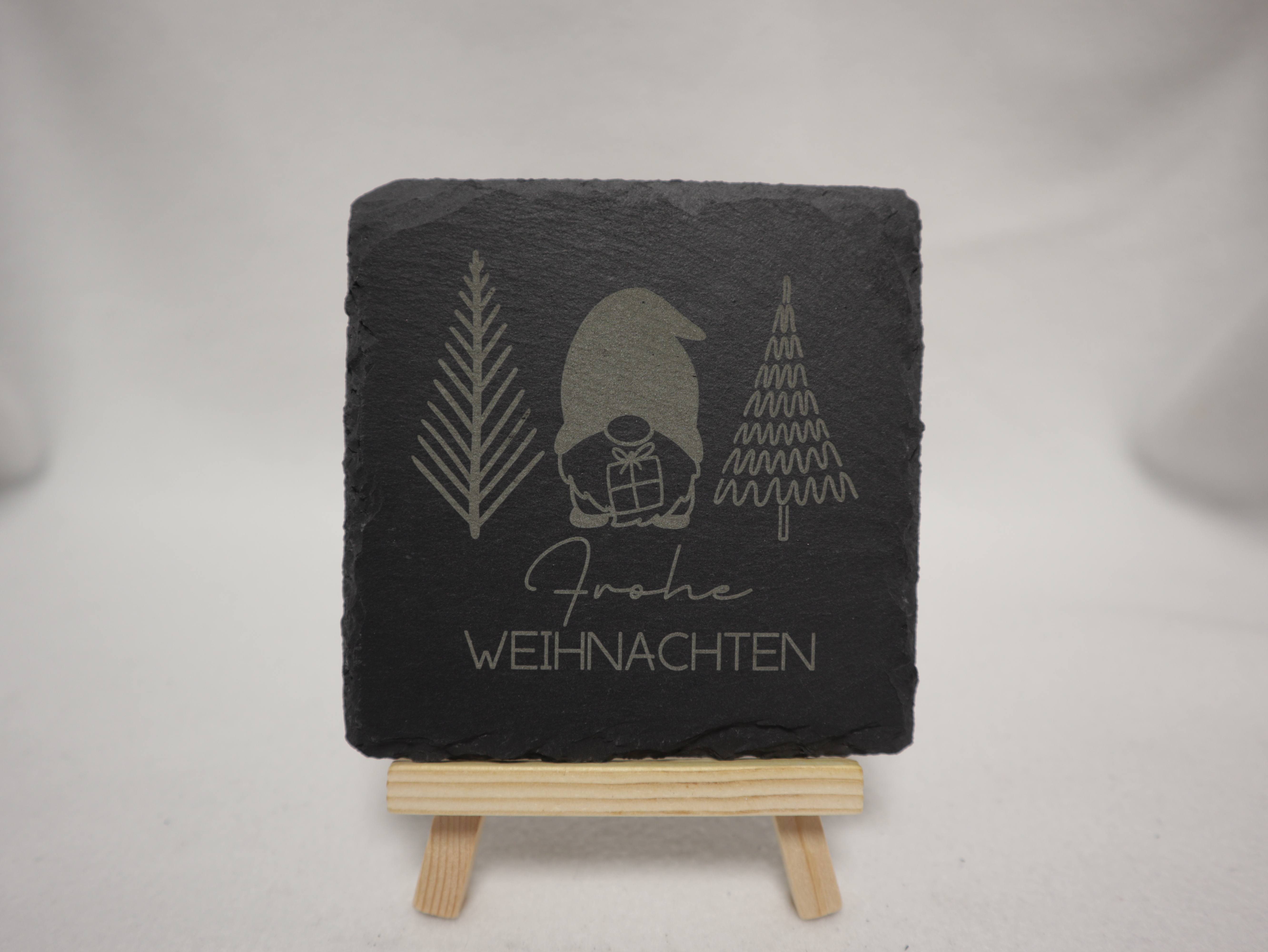 Frohe Weihnachten Lasergravur auf Schiefer-Untersetzer Bremerhaven